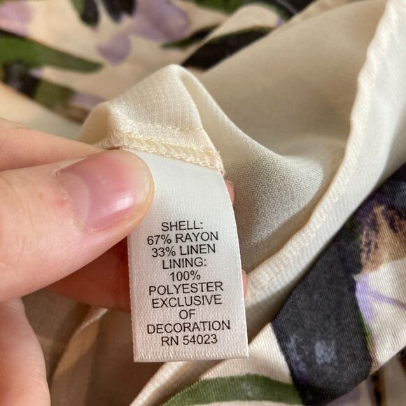 Banana Republic Palm Frond Print Linen Dress Size 6 White Lotus Vibes Preppy - Picture 10 of 13